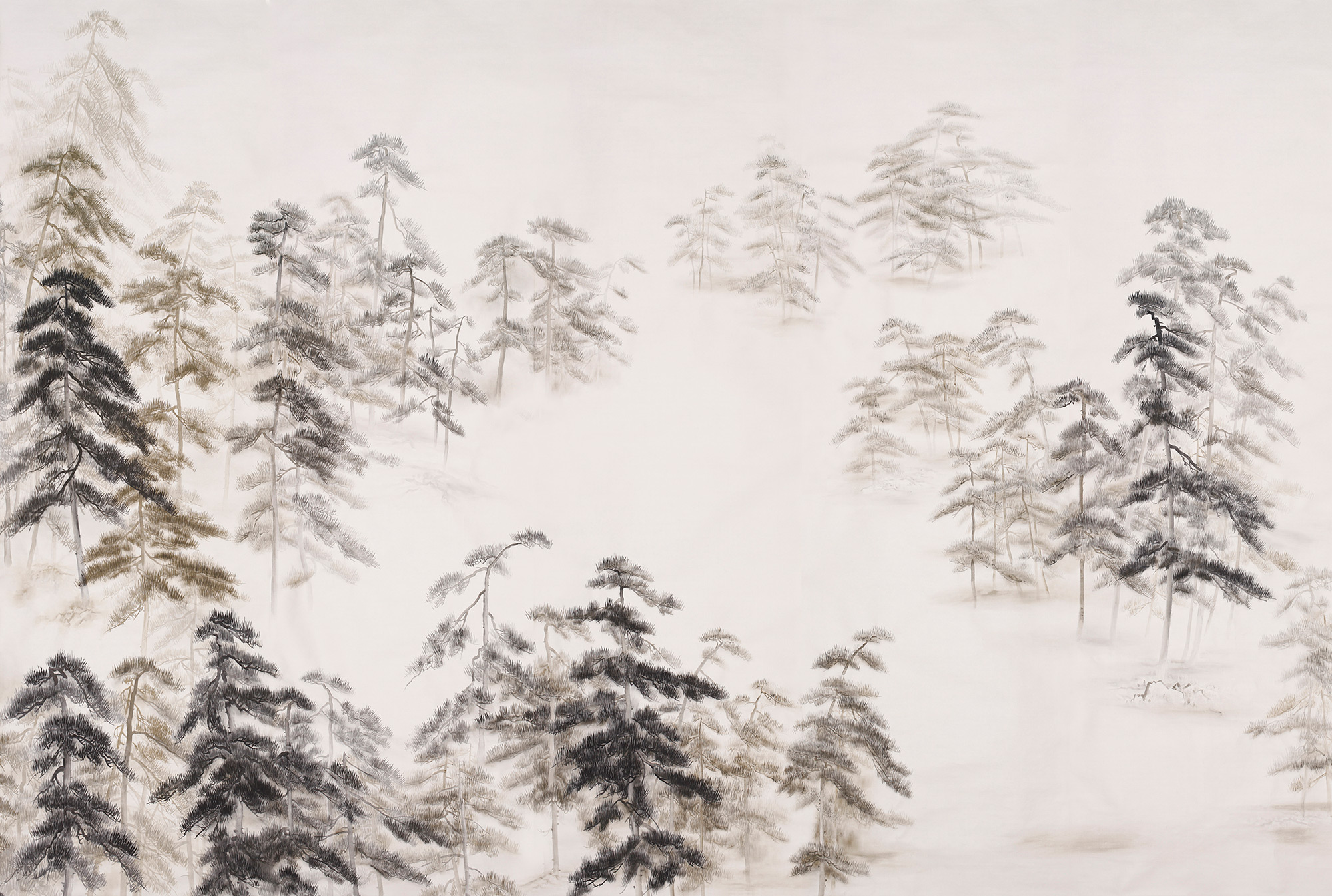 Обои ручная роспись Abstract Pines Dark Lacquer on Natural Mica metallic silk Обои ручная роспись Abstract Pines Dark Lacquer on Natural Mica metallic silk - постер Loft-Concept в Волгограде