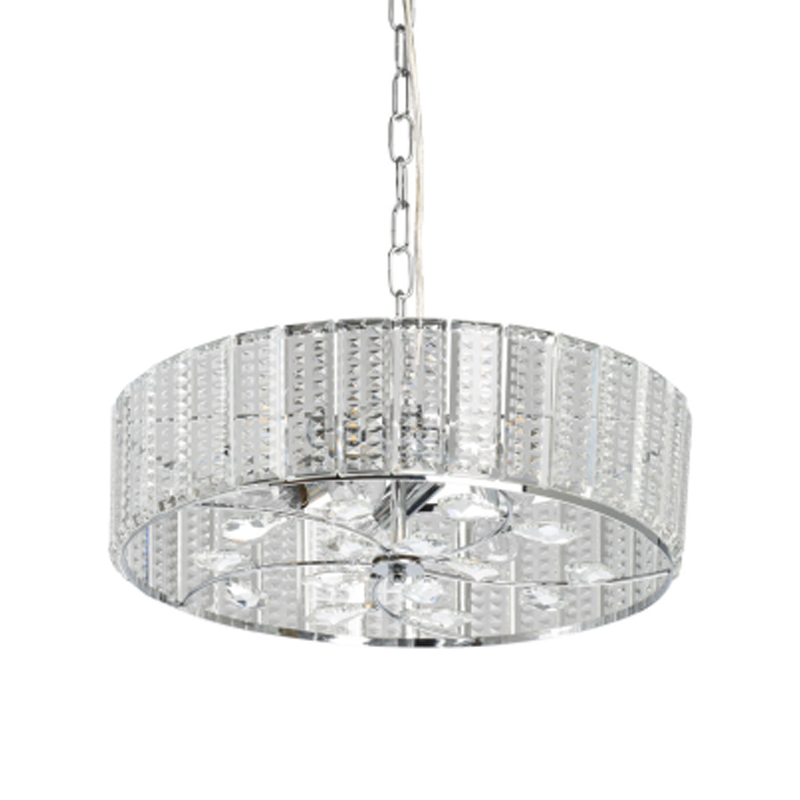 Люстра круглая на цепи цвета хром с прозрачными рельефными хрустальными пластинами Textured Glass Chandelier Серебряный Прозрачный в Волгограде | Loft Concept 