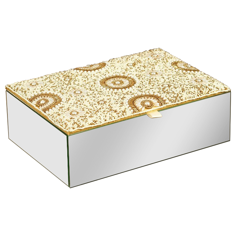 Шкатулка с вышивкой из бисера Araceli Beads Embroidery Mirror Box Бежевый Золотой Зеркало Шкатулка с вышивкой из бисера Araceli Beads Embroidery Mirror Box Бежевый Золотой Зеркало в Волгограде | Loft Concept
