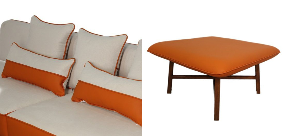 Угловой Диван с отделкой из ротанга Nava Rattan Decor Sofa Orange Угловой Диван с отделкой из ротанга Nava Rattan Decor Sofa Orange - Loft-Concept в Волгограде