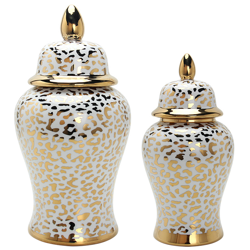 Ваза с крышкой Leopard Print Gold Vase Белый Глянцевое золото Ваза с крышкой Leopard Print Gold Vase Белый Глянцевое золото в Волгограде | Loft Concept