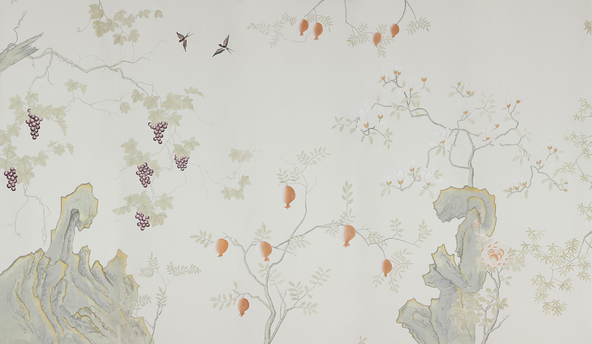 Обои ручная роспись Summer Night Blossom Colourway SC-122 on Bleached white dyed silk Обои ручная роспись Summer Night Blossom Colourway SC-122 on Bleached white dyed silk - постер Loft-Concept в Волгограде