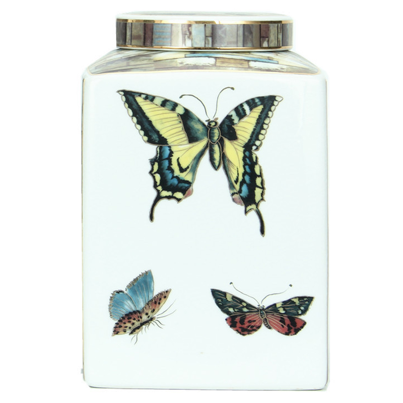 Ваза с крышкой Ceramic Flowers and Butterflies Small Vase Мульти Белый Ваза с крышкой Ceramic Flowers and Butterflies Small Vase Мульти Белый в Волгограде | Loft Concept