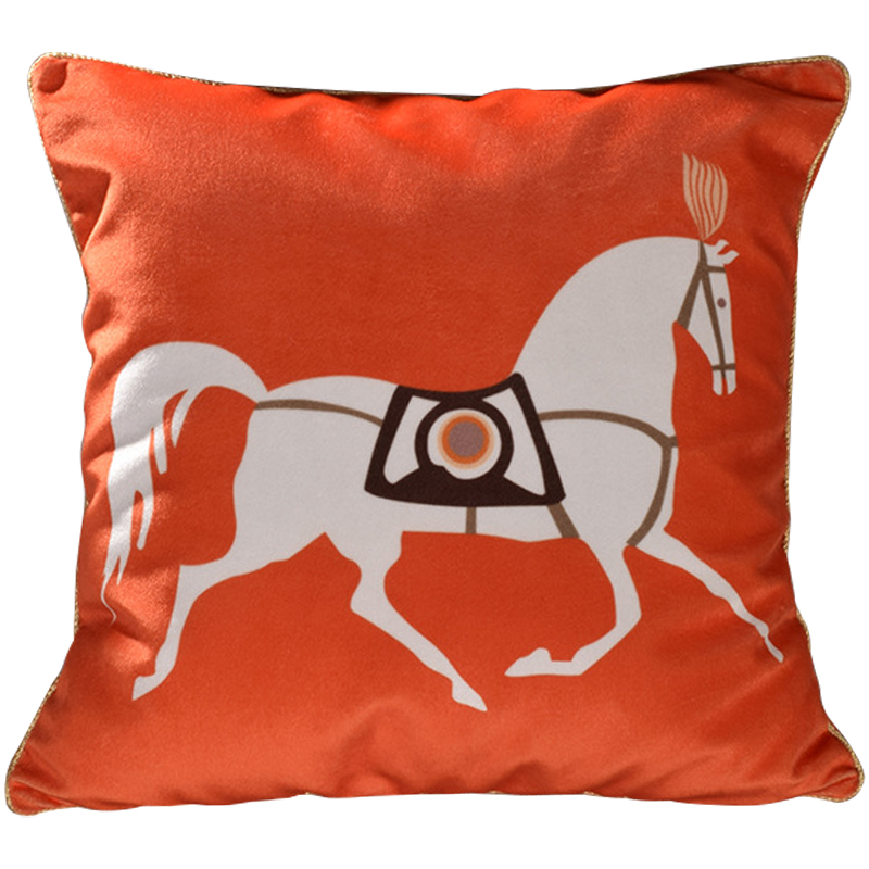 Декоративная подушка Hermes Horse 79 Оранжевый Белый Коричневый Декоративная подушка Hermes Horse 79 Оранжевый Белый Коричневый в Волгограде | Loft Concept