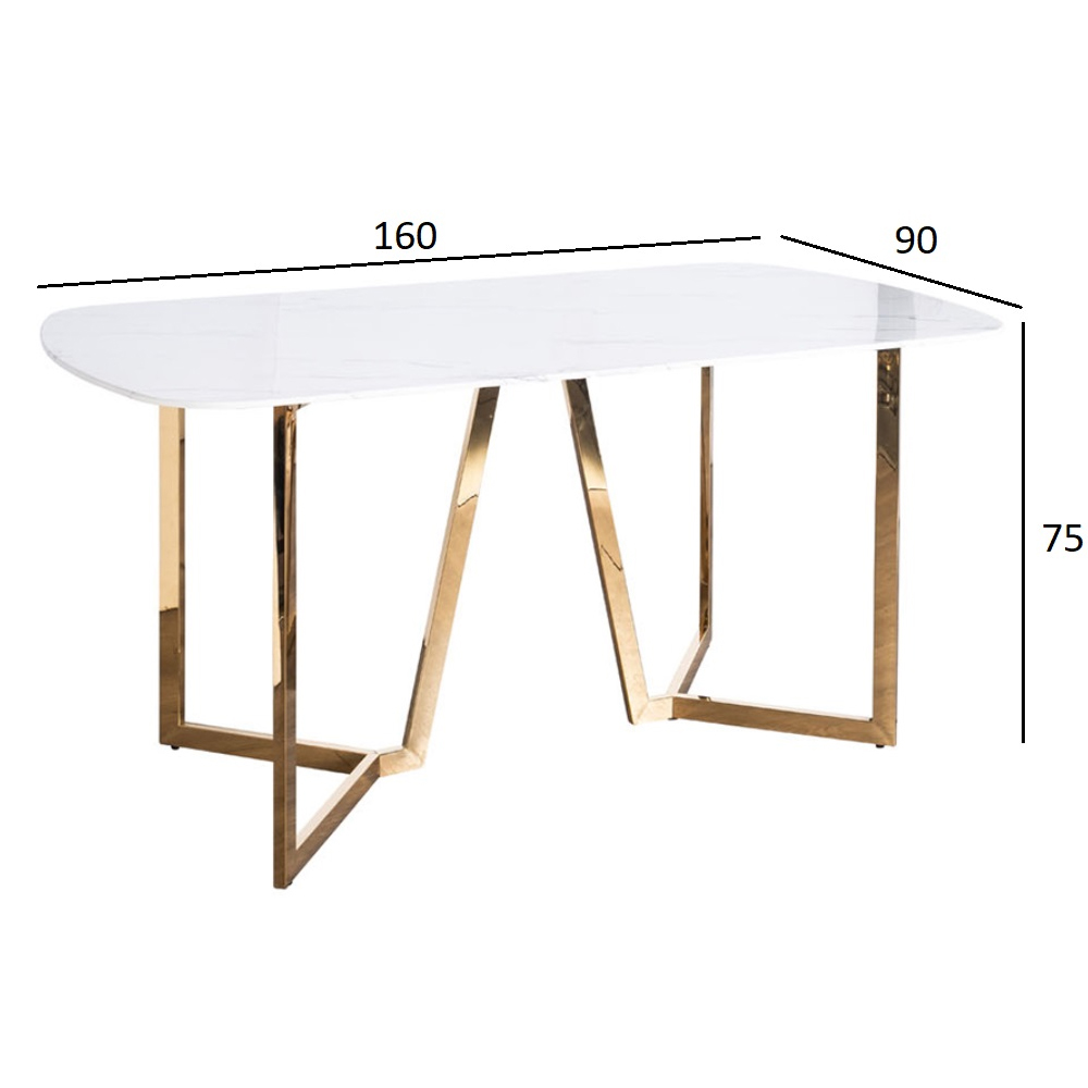 Стол обеденный белый с золотыми глянцевыми ножками Laconic White Table Стол обеденный белый с золотыми глянцевыми ножками Laconic White Table в Волгограде