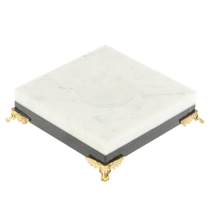 Подставка под шар квадратная из натуральных камней Змеевик Мрамор на ножках Natural Stone Sphere Stands Белый Мрамор Bianco Черный Бронза в Волгограде | Loft Concept 