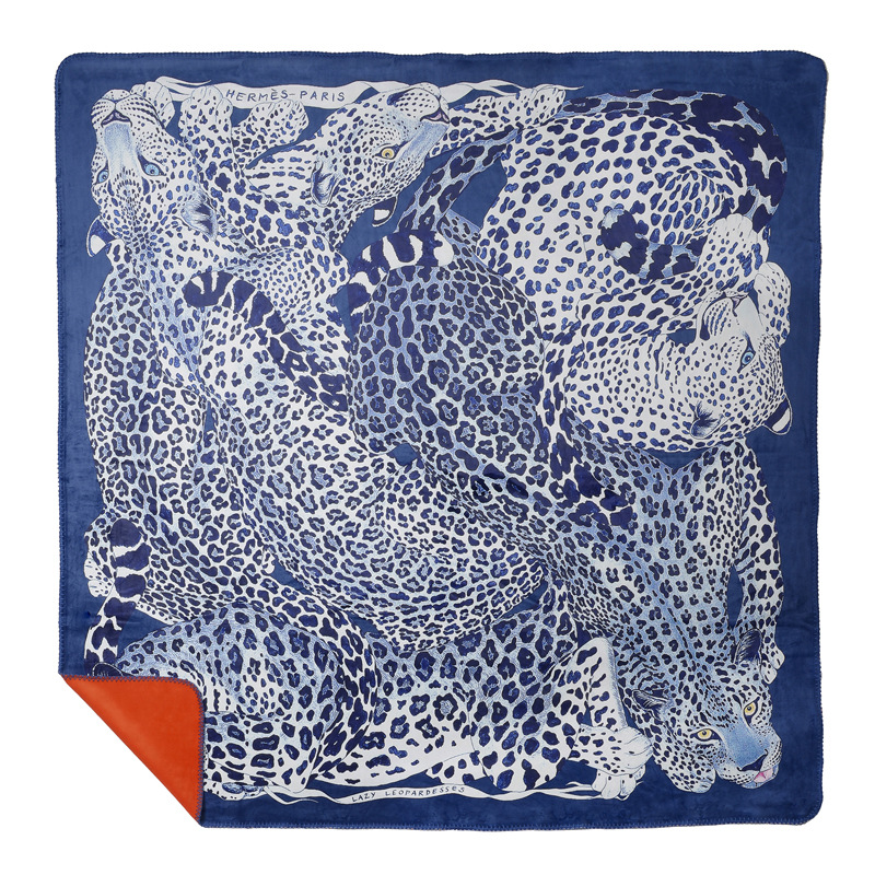 Плед Hermes Leopards Blue Синий Оранжевый Плед Hermes Leopards Blue Синий Оранжевый в Волгограде | Loft Concept