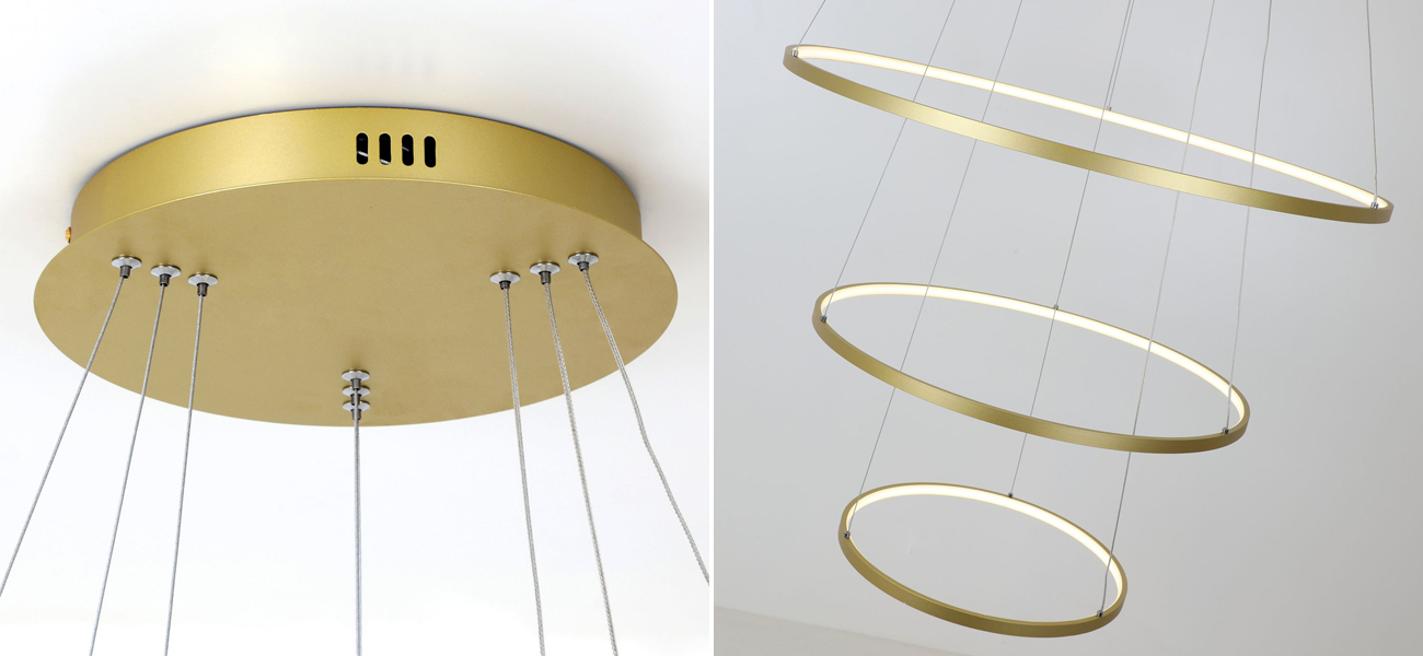 Кольцевая люстра золотого цвета из трех колец - фото №1