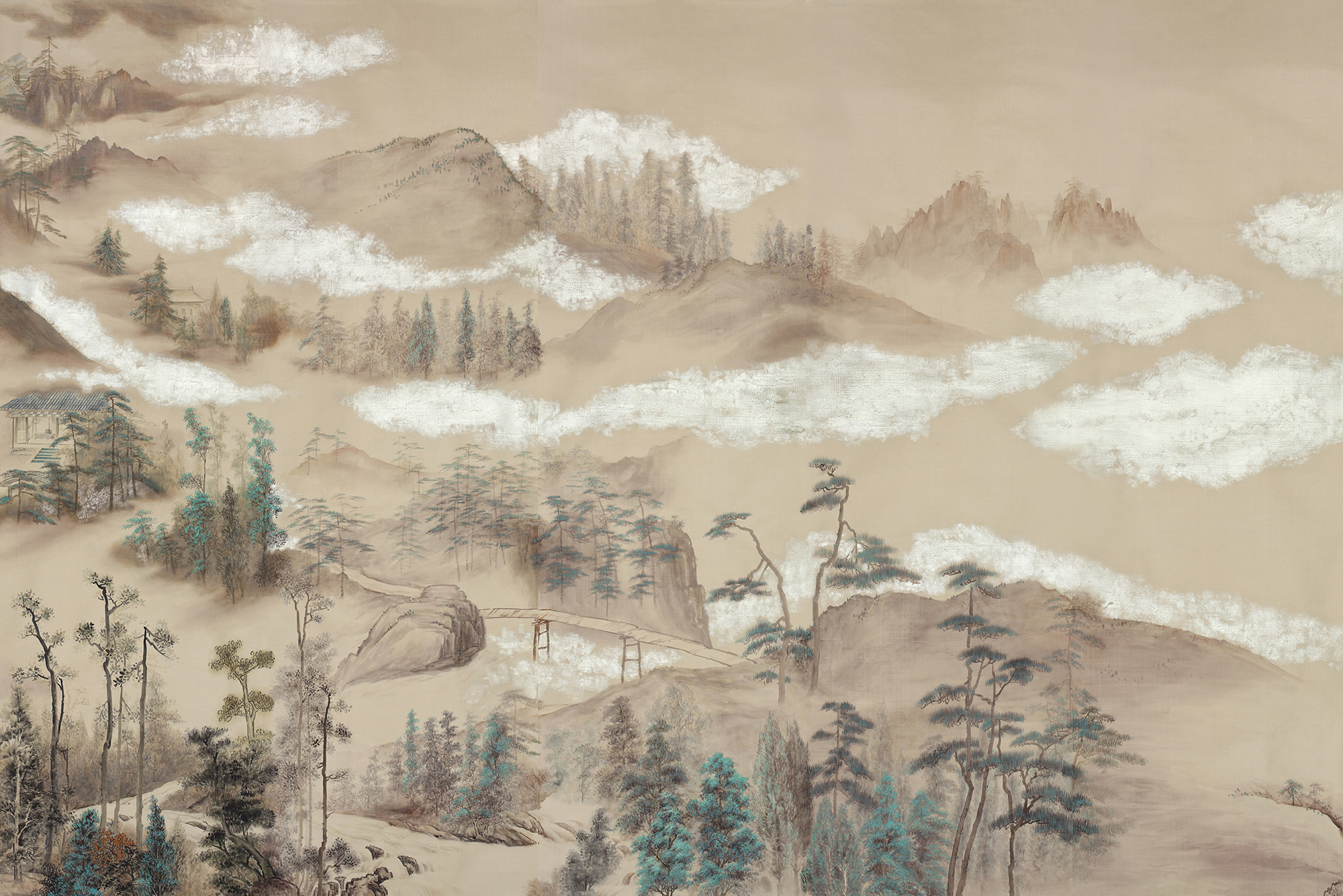 Обои ручная роспись Mountains Above Clouds Colourway SC-234 on Raw Silk dyed silk Обои ручная роспись Mountains Above Clouds Colourway SC-234 on Raw Silk dyed silk - постер Loft-Concept в Волгограде