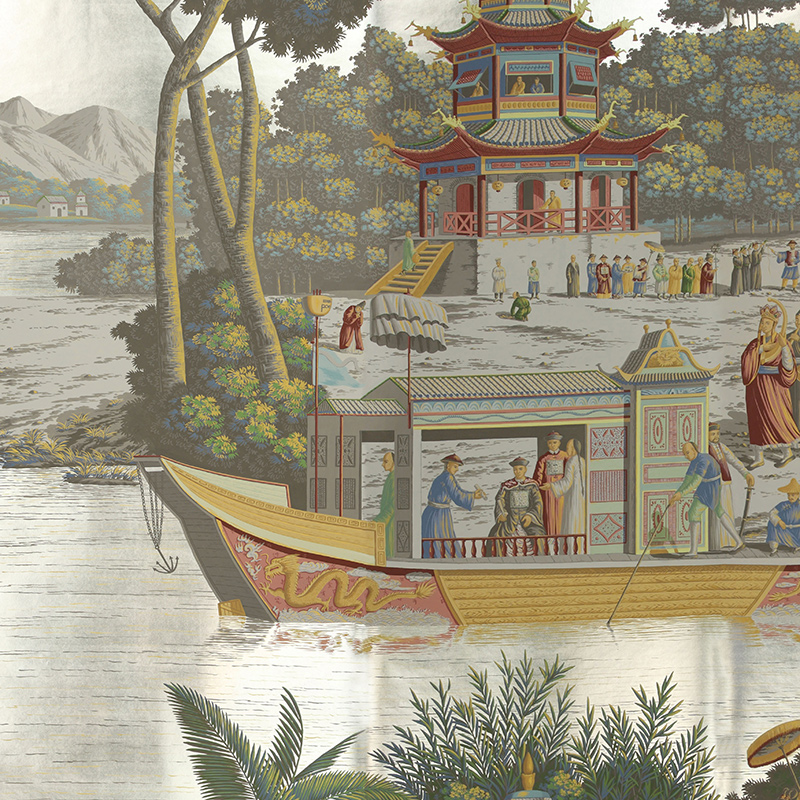 Обои ручная роспись Procession Chinoise Special Colourway on White Metal gilded paper Обои ручная роспись Procession Chinoise Special Colourway on White Metal gilded paper в Волгограде | Loft Concept