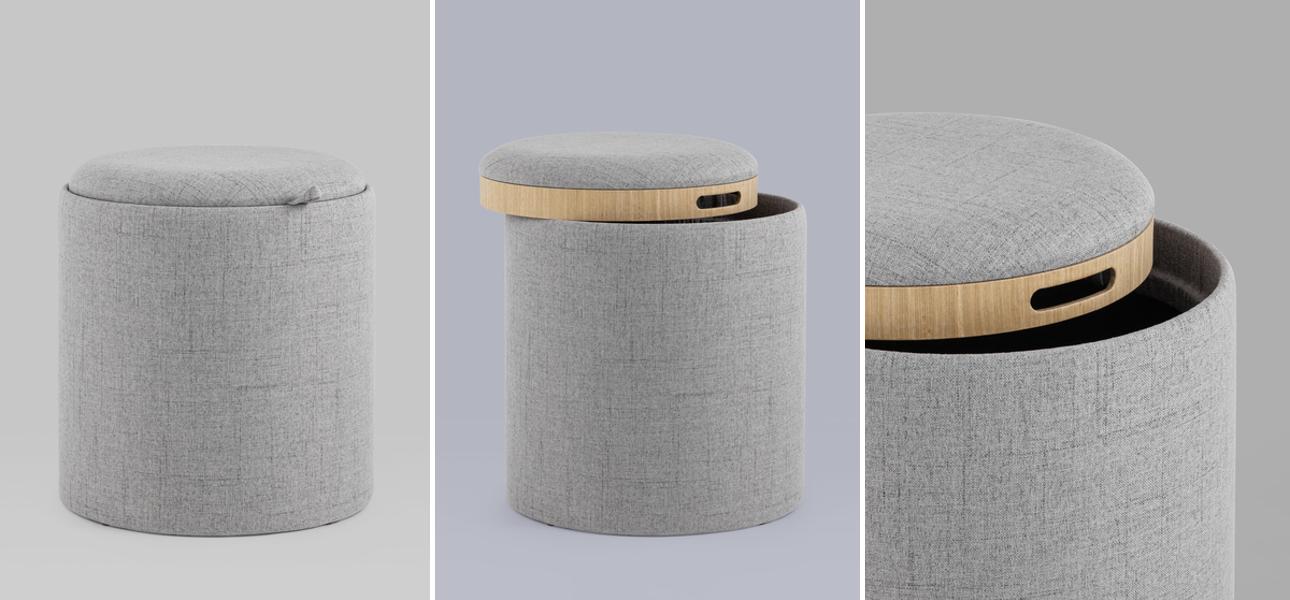 Пуф-столик с ящиком рогожка серый  Bianca высота 44 см - фото №1