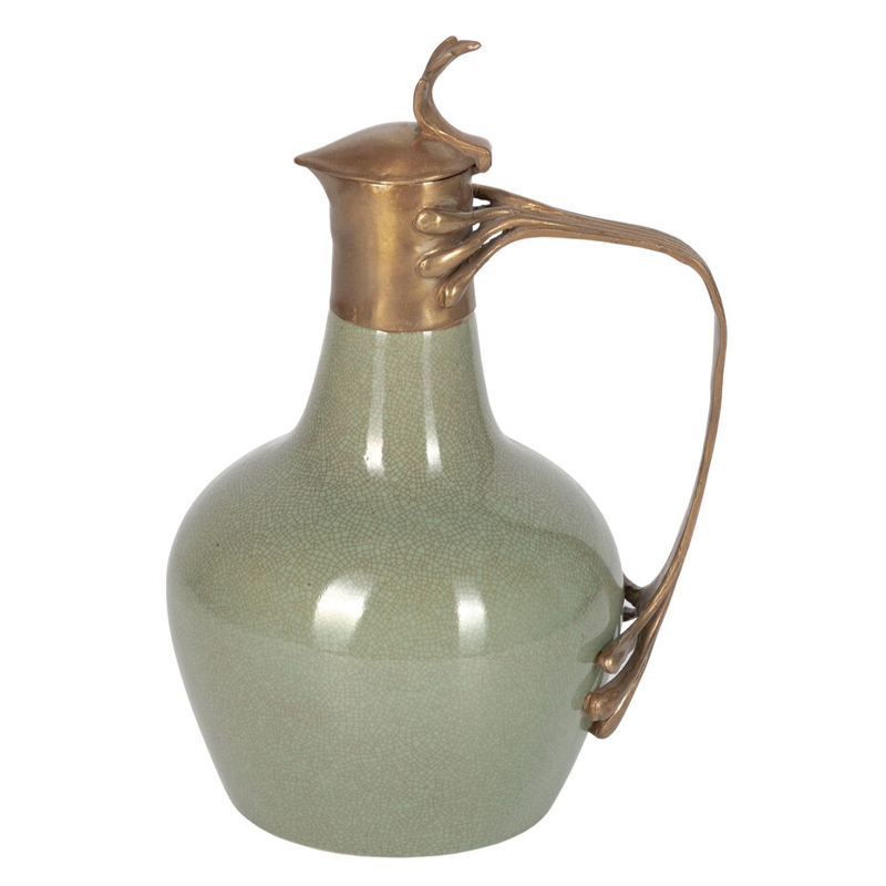 Кувшин зеленого цвета из фарфора с бронзовой крышкой и изогнутой ручкой Eden Garden porcelain and bronze Зеленый Бронза Кувшин зеленого цвета из фарфора с бронзовой крышкой и изогнутой ручкой Eden Garden porcelain and bronze Зеленый Бронза в Волгограде | Loft Concept