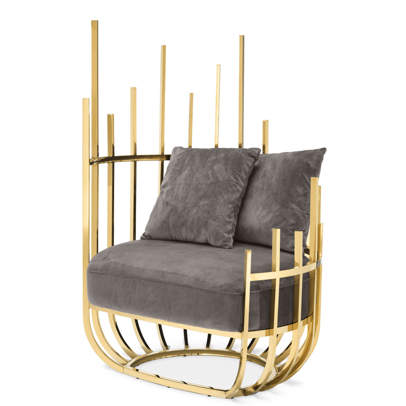 Кресло Eichholtz Chair Santorini Left Серый Глянцевое золото Кресло Eichholtz Chair Santorini Left Серый Глянцевое золото в Волгограде | Loft Concept