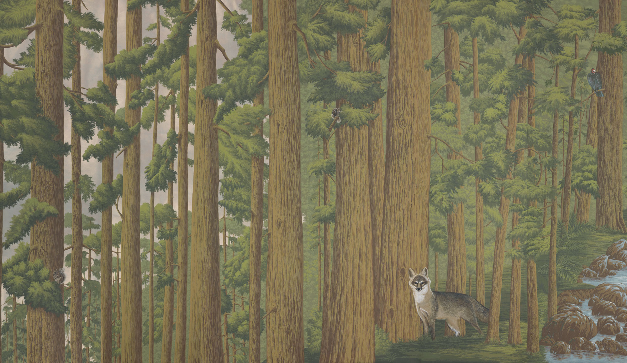 Обои ручная роспись Redwoods Roberts on Brushed Gold gilded paper Обои ручная роспись Redwoods Roberts on Brushed Gold gilded paper - постер Loft-Concept в Волгограде