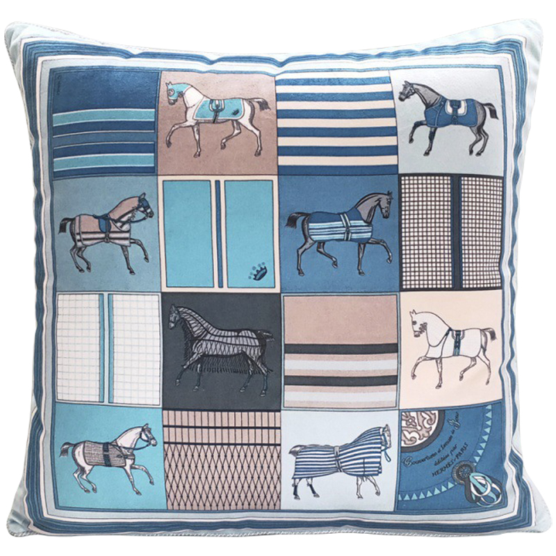Декоративная подушка Hermes Horses 103 Голубой Бежевый Синий Декоративная подушка Hermes Horses 103 Голубой Бежевый Синий в Волгограде | Loft Concept
