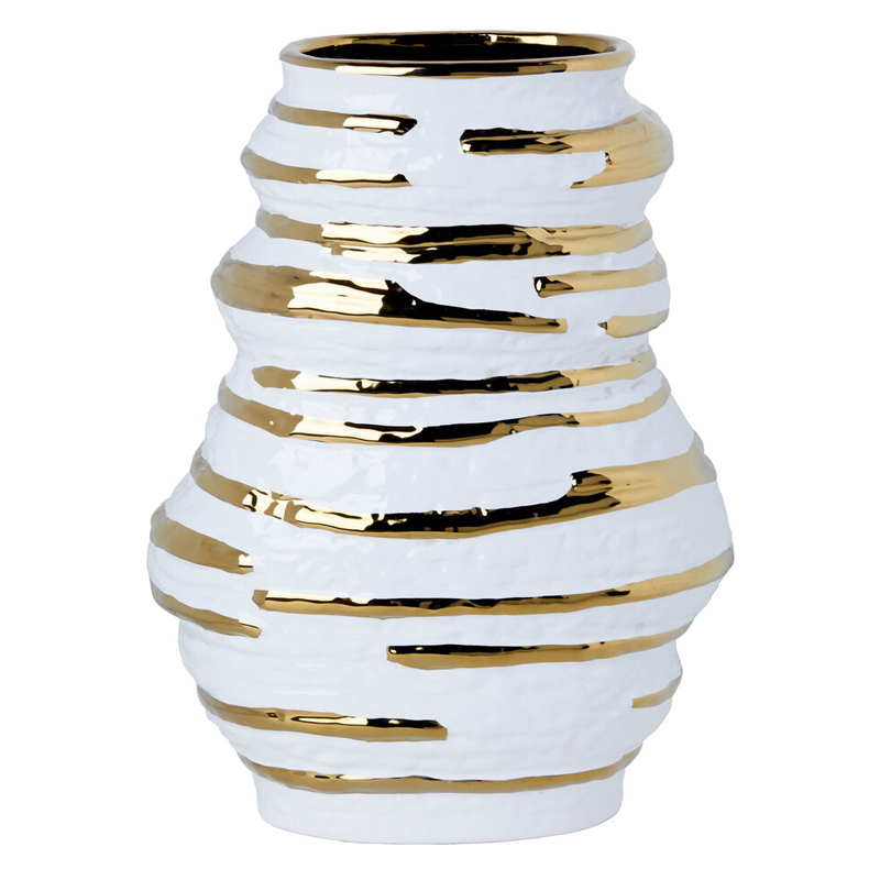 Ваза белая с рельефной поверхностью и золотыми полосами Vase Beehive Белый Золотой Ваза белая с рельефной поверхностью и золотыми полосами Vase Beehive Белый Золотой в Волгограде | Loft Concept