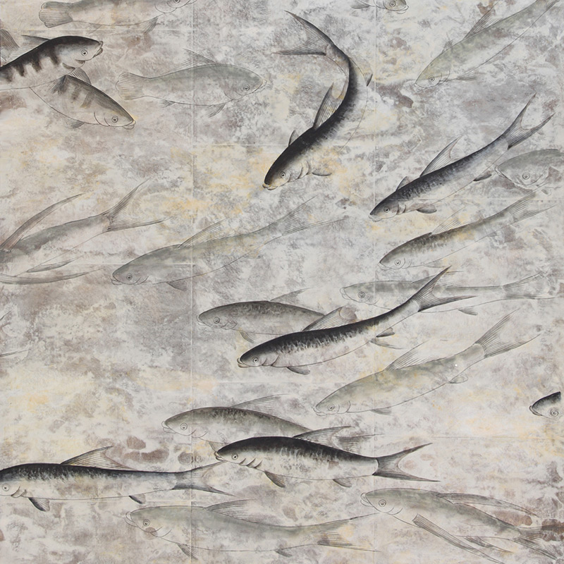 Обои ручная роспись Fishes Original colourway on Tarnished Silver gilded tea paper with pearlescent antiquing Обои ручная роспись Fishes Original colourway on Tarnished Silver gilded tea paper with pearlescent antiquing в Волгограде | Loft Concept