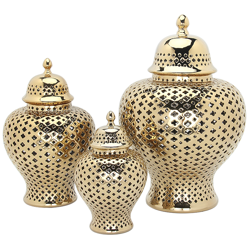 Ваза с крышкой Gold Ceramic Carving Vase Глянцевое золото Ваза с крышкой Gold Ceramic Carving Vase Глянцевое золото в Волгограде | Loft Concept