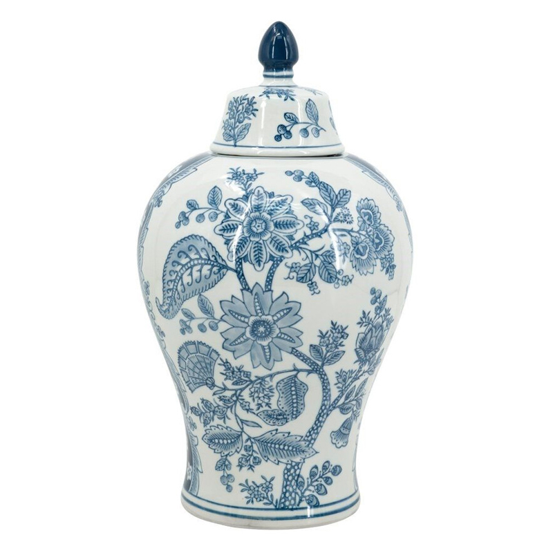 Ваза с крышкой и голубым цветочным рисунком 37 см Blue & White Ornament Белый Голубой Ваза с крышкой и голубым цветочным рисунком 37 см Blue & White Ornament Белый Голубой в Волгограде | Loft Concept