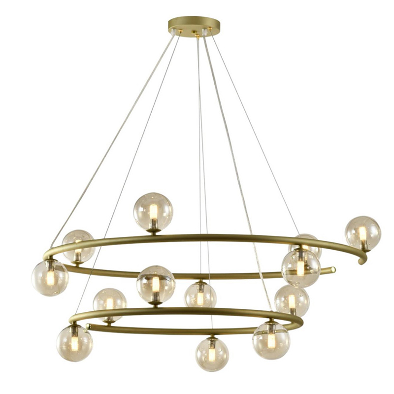 Большая люстра с двумя ярусами Bubble Glass Gold Золотой Янтарный Большая люстра с двумя ярусами Bubble Glass Gold Золотой Янтарный в Волгограде | Loft Concept