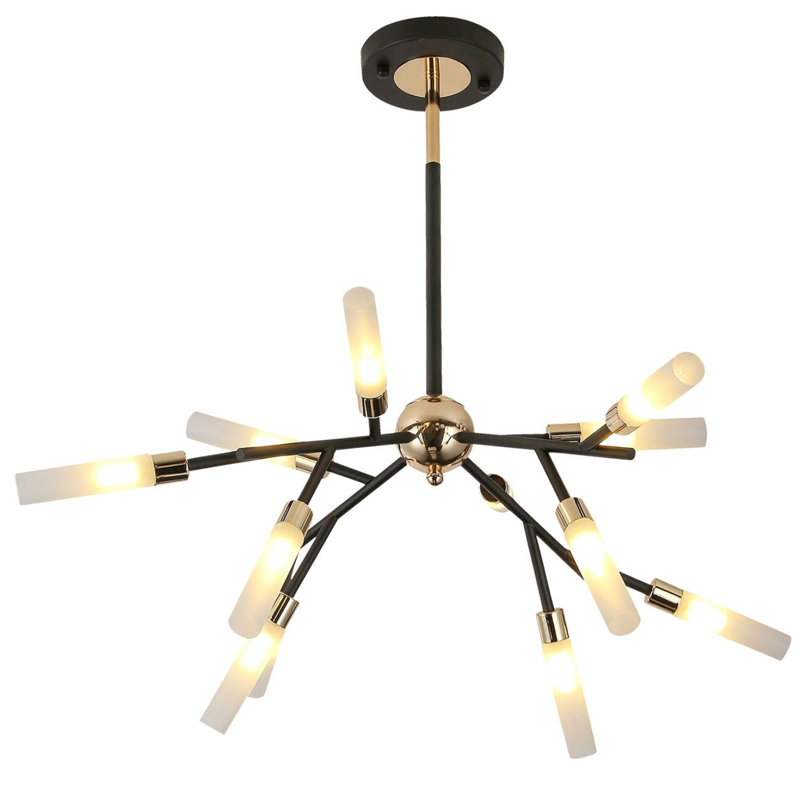 Люстра White Tube Valley Arredoluce Chandelier 12 Прозрачный белый Глянцевое золото Черный в Волгограде | Loft Concept 