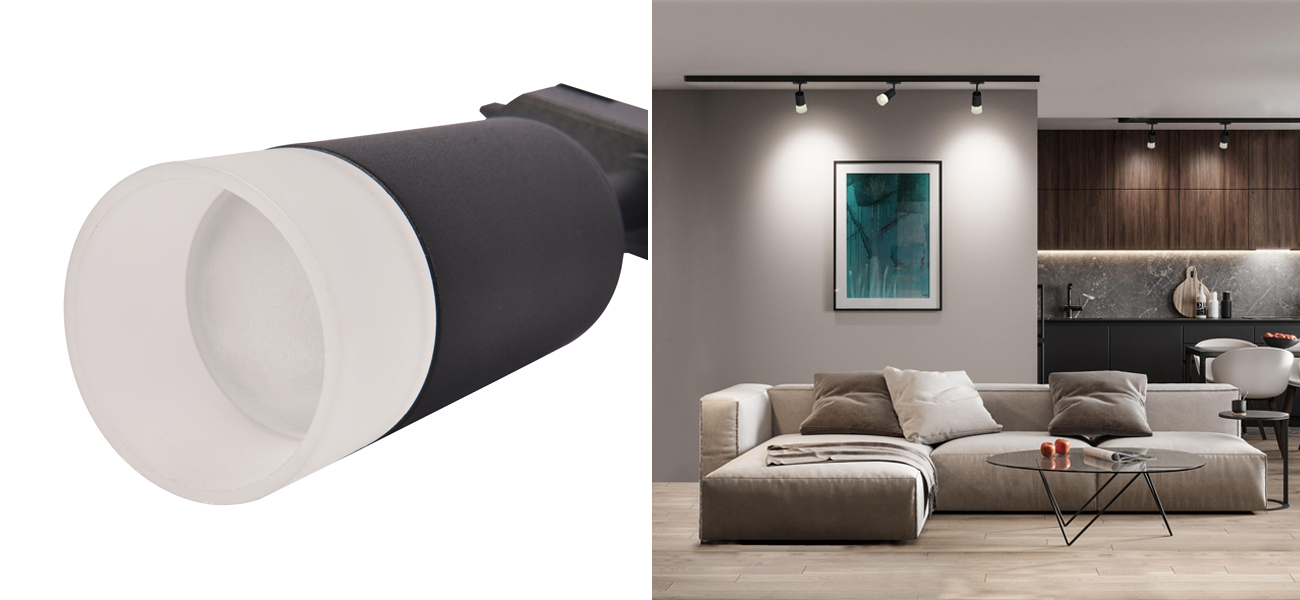 Трековая система в черном цвете с белыми рассеивателями Modern track - фото