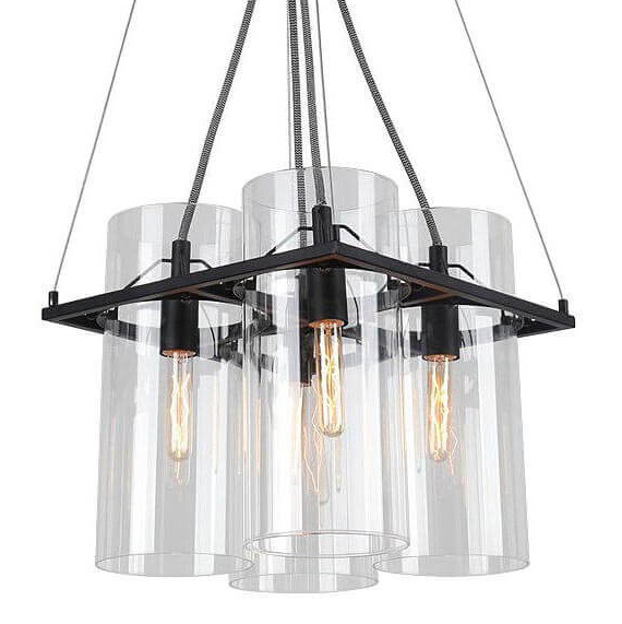 Люстра Glass Cylinder Chandelier Прозрачный Черный Люстра Glass Cylinder Chandelier Прозрачный Черный в Волгограде | Loft Concept