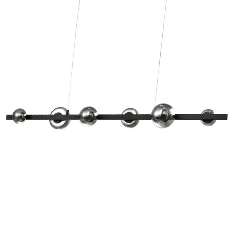 Люстра светодиодная линейная с 6-ю круглыми серыми плафонами Iona Chandelier Black Черный Серый Люстра светодиодная линейная с 6-ю круглыми серыми плафонами Iona Chandelier Black Черный Серый в Волгограде | Loft Concept