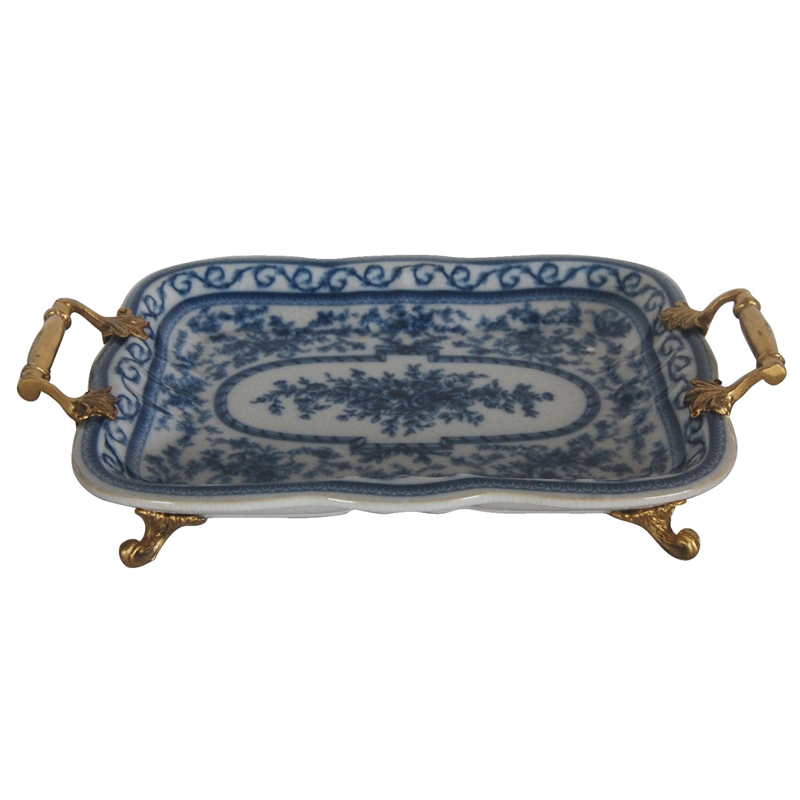 Поднос Blue and Bronze Handles Белый Синий Бронза Поднос Blue and Bronze Handles Белый Синий Бронза в Волгограде | Loft Concept