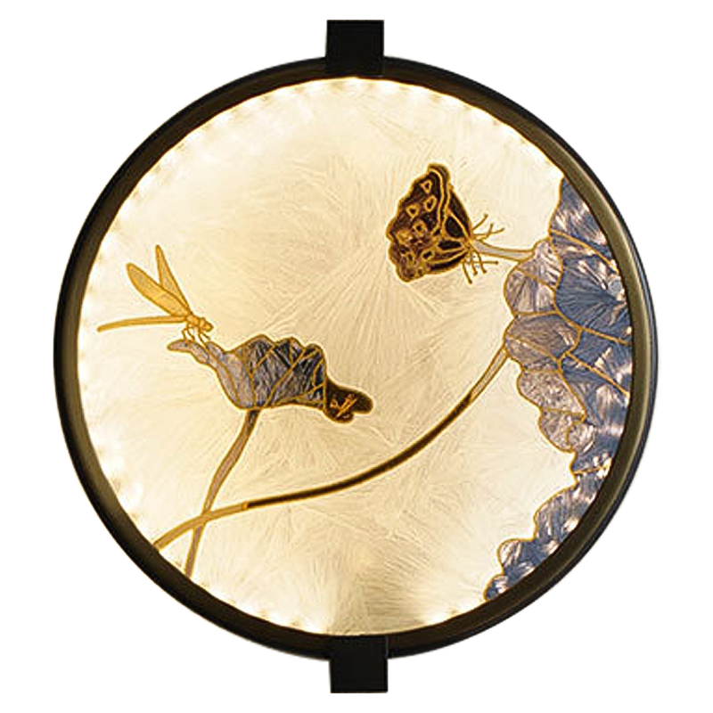 Настенный светильник Lotus Flowers and Dragonfly Round Wall Lamp Черный Латунь Бежевый Серый Настенный светильник Lotus Flowers and Dragonfly Round Wall Lamp Черный Латунь Бежевый Серый в Волгограде | Loft Concept