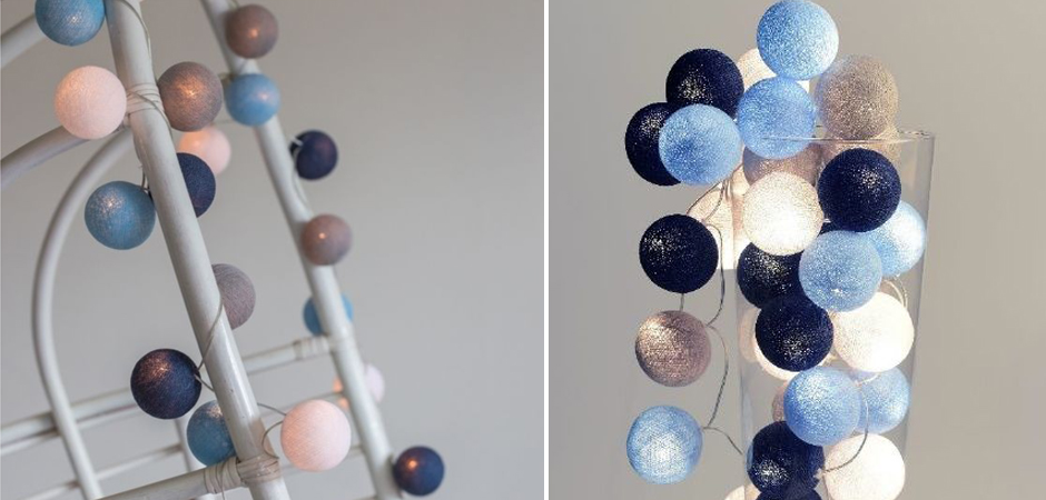 Гирлянда хлопковые фонарики Сotton Ball Sailor Blue - Loft-Concept в Волгограде