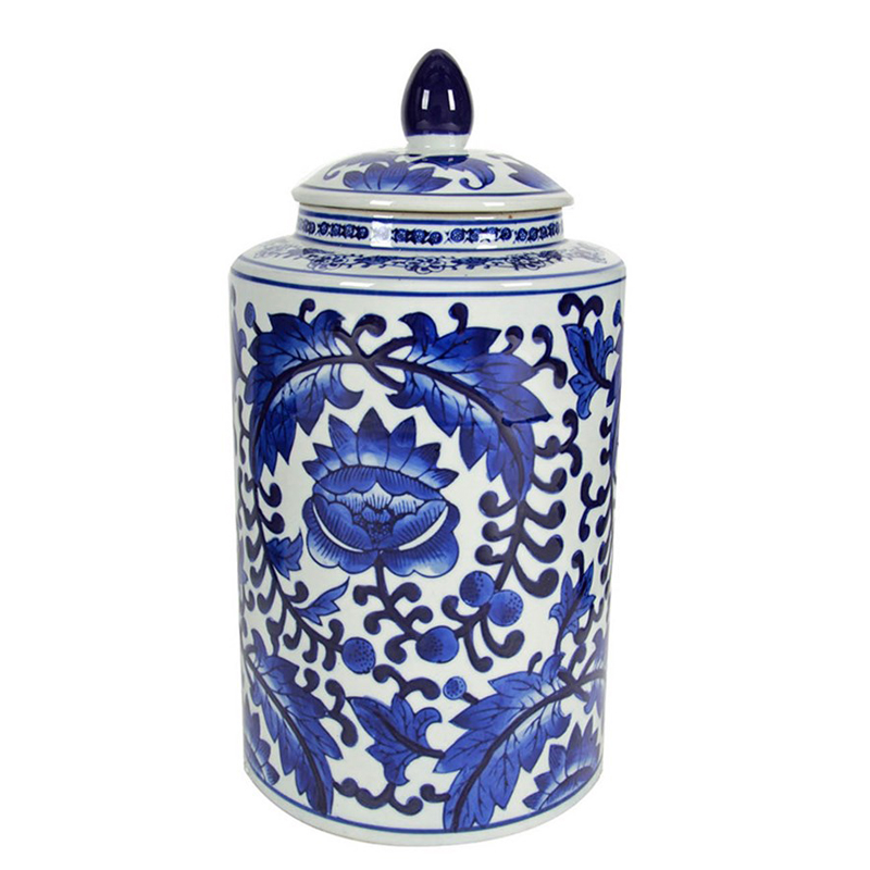 Ваза с крышкой Blue & White Floral Pattern Белый Синий Темно-синий Ваза с крышкой Blue & White Floral Pattern Белый Синий Темно-синий в Волгограде | Loft Concept