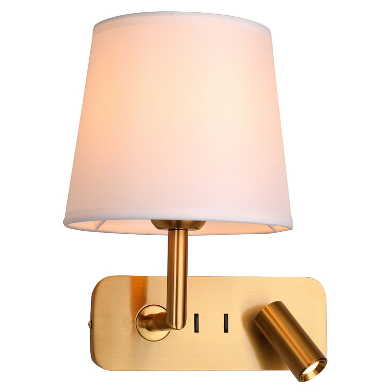 Бра с абажуром Trumpet Lamp Brass 2 лампы Латунь Белый Бежевый Бра с абажуром Trumpet Lamp Brass 2 лампы Латунь Белый Бежевый в Волгограде | Loft Concept