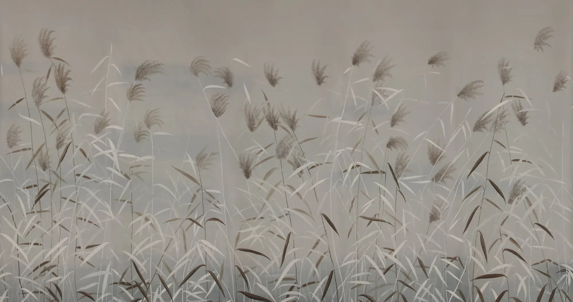 Обои ручная роспись Wild Grasses Special Colourway on Pale Grey dyed silk Обои ручная роспись Wild Grasses Special Colourway on Pale Grey dyed silk - постер Loft-Concept в Волгограде