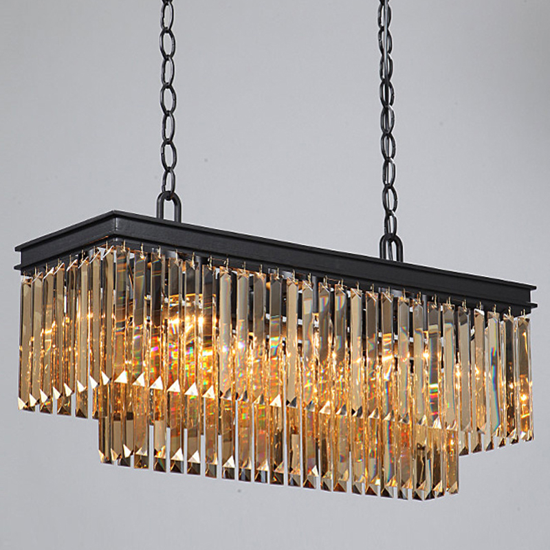 Люстра  Odeon Amber GLASS Rectangular Chandelier Black iron Янтарное стекло 80 Черный матовый в Волгограде | Loft Concept 