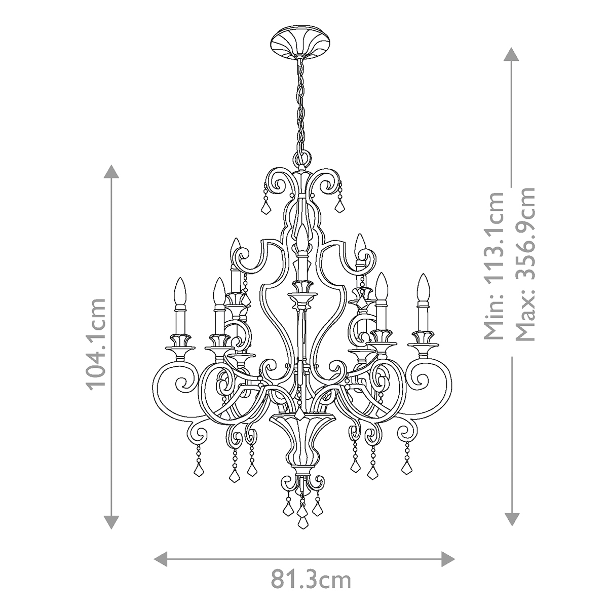 Люстра с подвесками из прозрачного стекла на кованом каркасе бронзового цвета в классическом стиле Quoizel в Волгограде