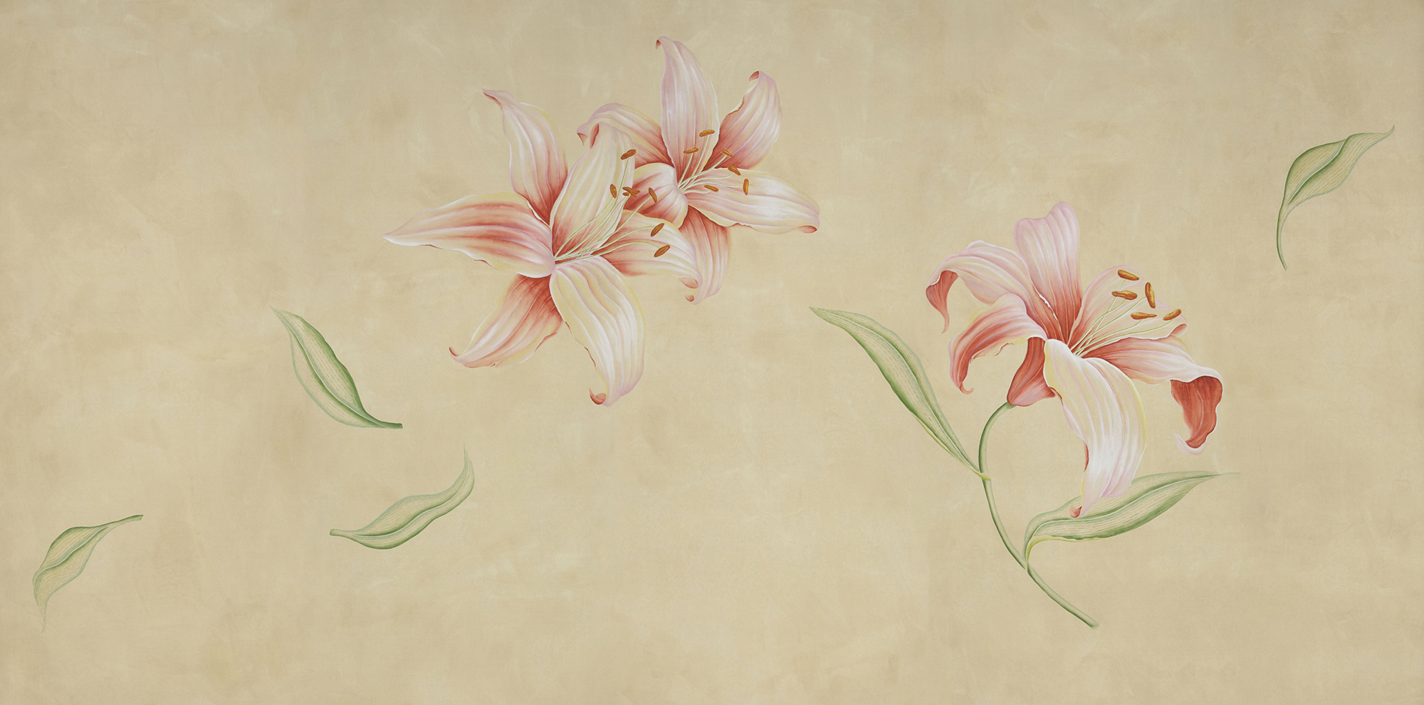 Обои ручная роспись Lilium Special Colourway on yellow painted silk Обои ручная роспись Lilium Special Colourway on yellow painted silk - постер Loft-Concept в Волгограде