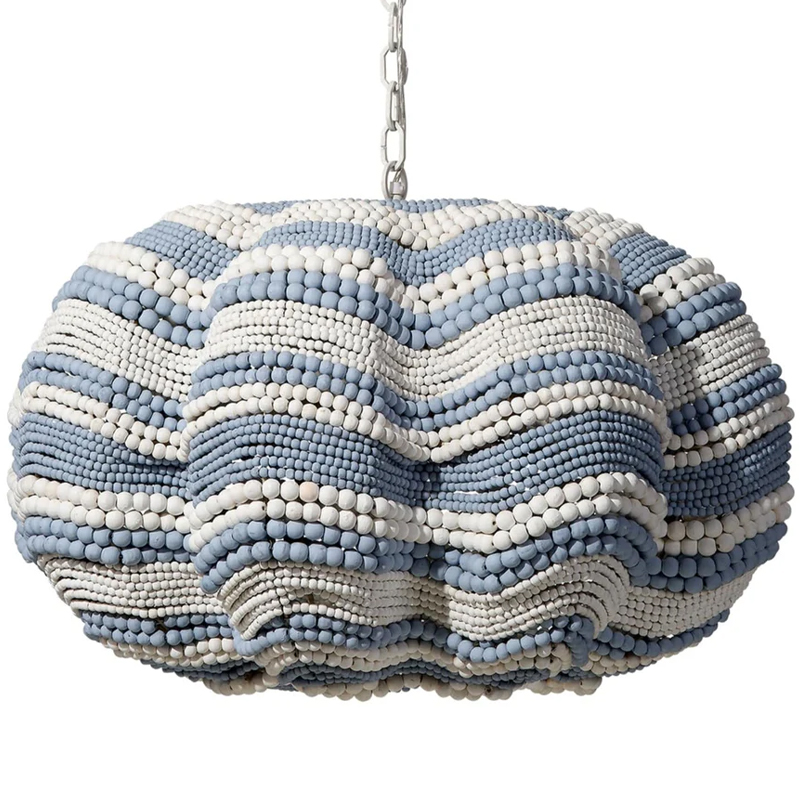 Круглая люстра волнистой формы декорированная бусами Blue White Stripes Wavy Chandelier Белый Золотой Круглая люстра волнистой формы декорированная бусами Blue White Stripes Wavy Chandelier Белый Золотой в Волгограде | Loft Concept