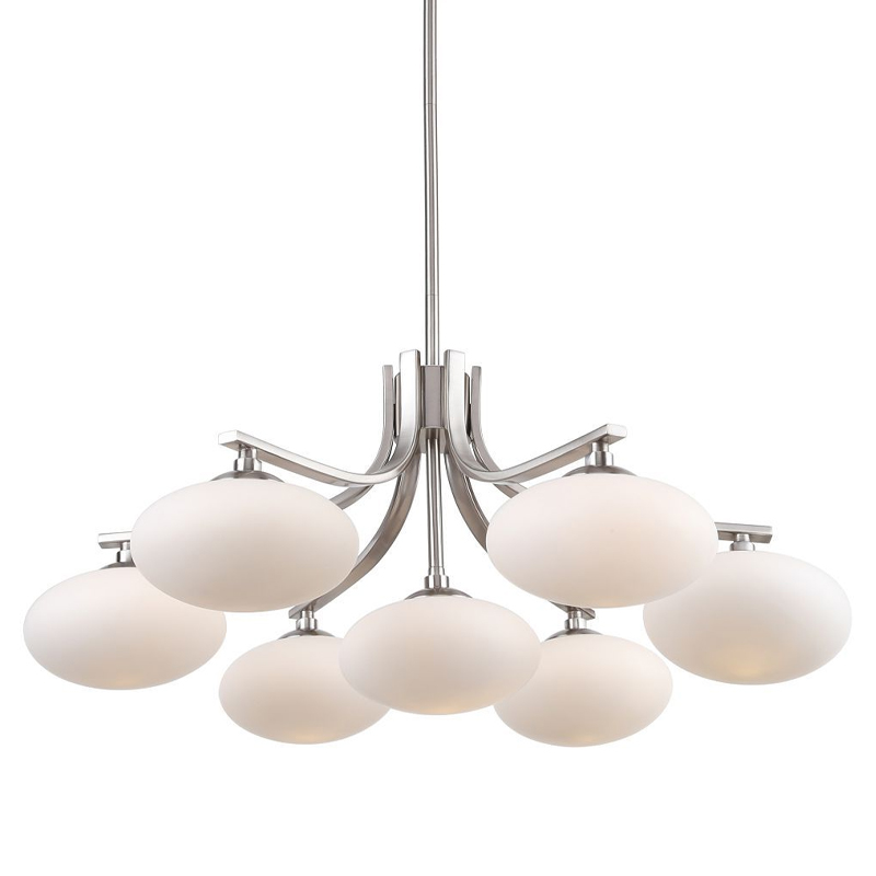 Люстра с овальными белыми плафонами Mushrooms Lamp Никель Белый Люстра с овальными белыми плафонами Mushrooms Lamp Никель Белый в Волгограде | Loft Concept