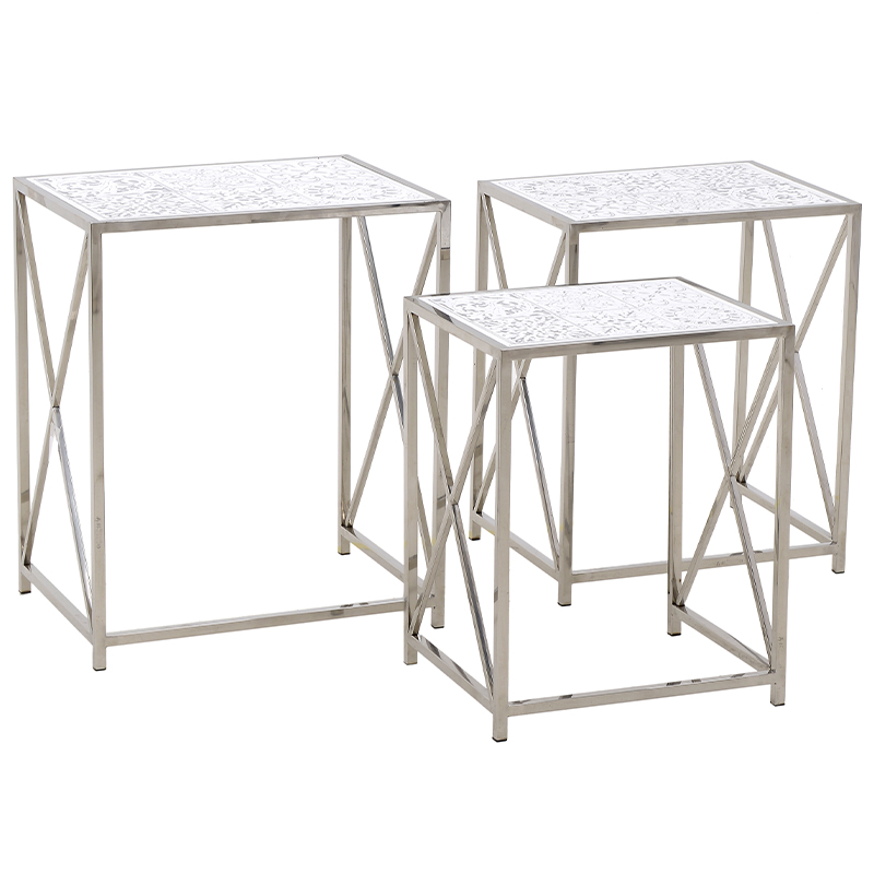 Комплект из 3-х приставных столов Hadiya Side Tables Хром Белый Комплект из 3-х приставных столов Hadiya Side Tables Хром Белый в Волгограде | Loft Concept