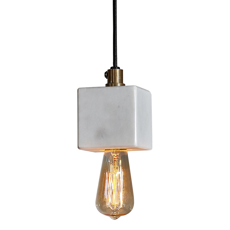 Подвесной светильник Shaw Cube Marble Hanging Lamp Черный Белый Мрамор Bianco в Волгограде | Loft Concept 