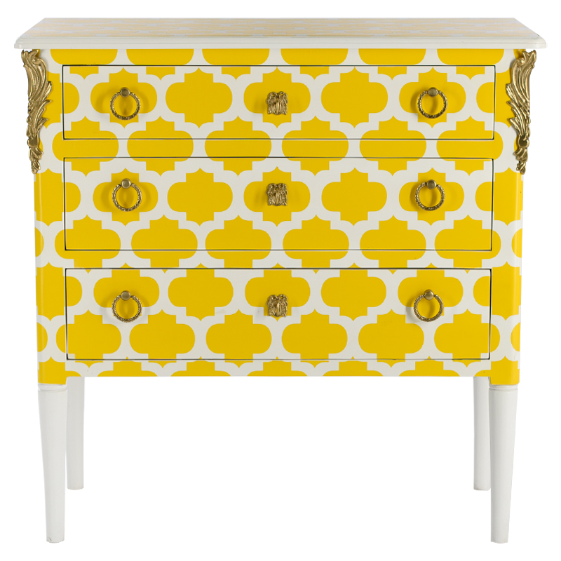 Комод с орнаментом четырехлистник  L.XV CHEST OF DRAWERS Garland Желтый Желтый Белый Золотой в Волгограде | Loft Concept 