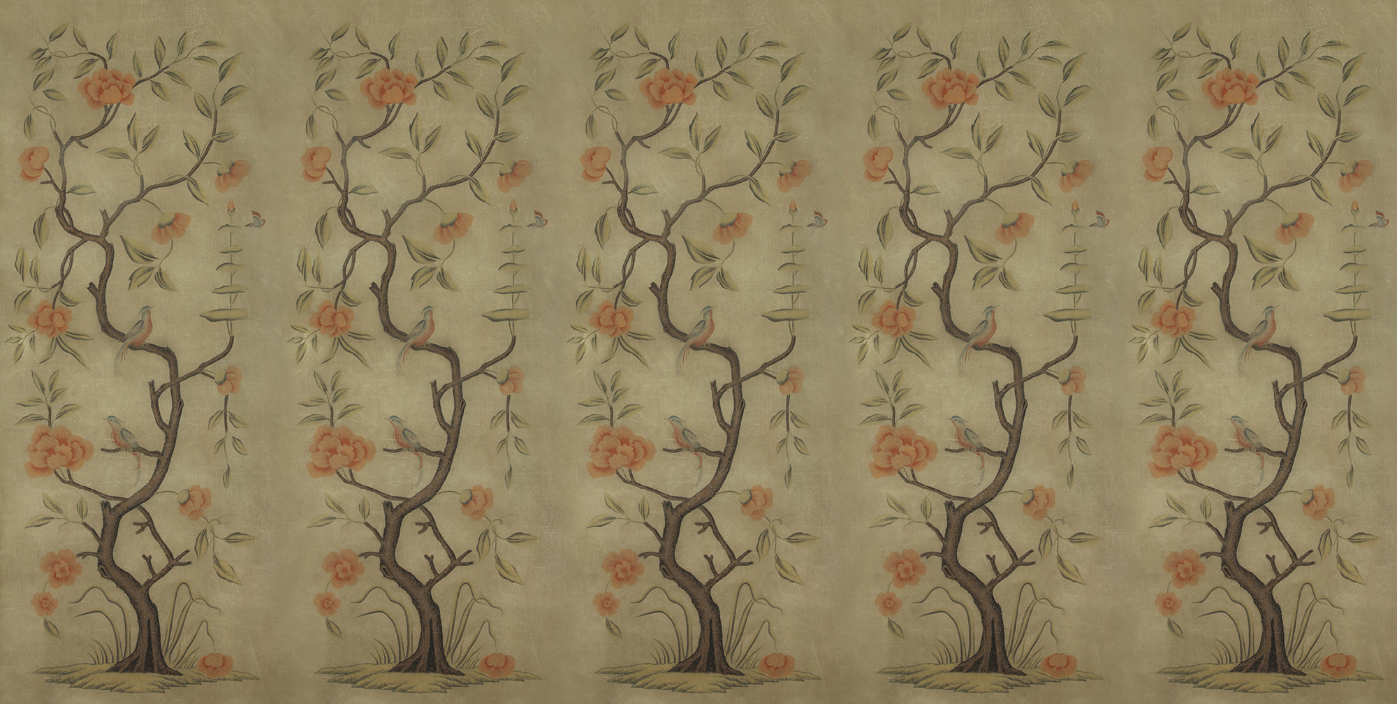Обои ручная роспись Gustavian Tree of Life Special Colourway on brown Williamsburg - постер Loft-Concept в Волгограде