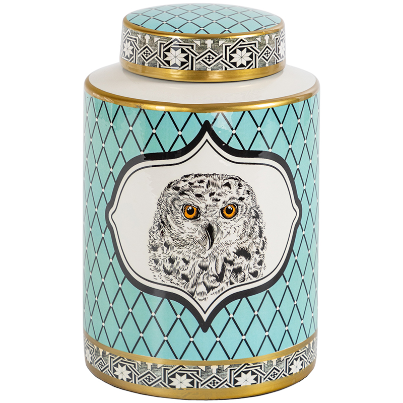 Ваза с крышкой Owl Collection Turquoise Vase Бирюзовый Черно-белый Золотой Ваза с крышкой Owl Collection Turquoise Vase Бирюзовый Черно-белый Золотой в Волгограде | Loft Concept