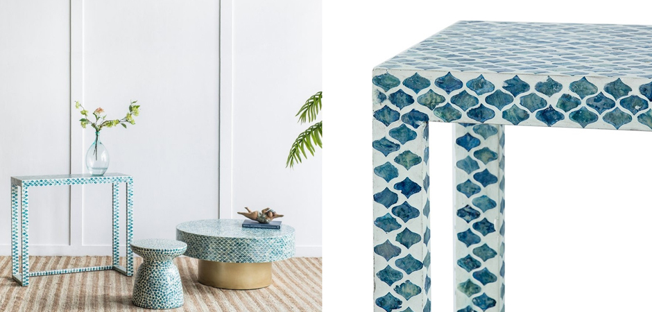 Консоль Bone Inlay Blue из раковин устриц Консоль Bone Inlay Blue из раковин устриц - Loft-Concept в Волгограде