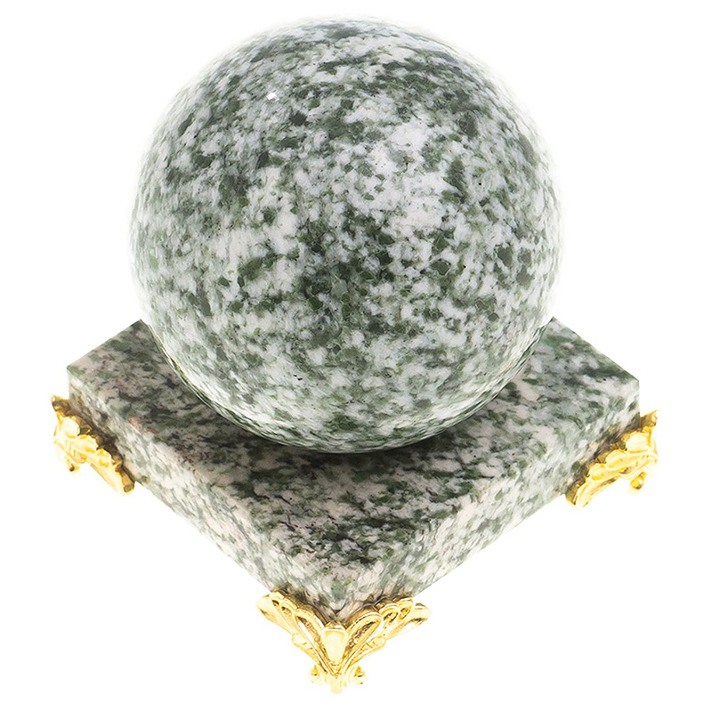 Шар декоративный на подставке из натурального камня Жадеит Natural Stone Spheres 6 см Зеленый Белый Золотой Шар декоративный на подставке из натурального камня Жадеит Natural Stone Spheres 6 см Зеленый Белый Золотой в Волгограде | Loft Concept