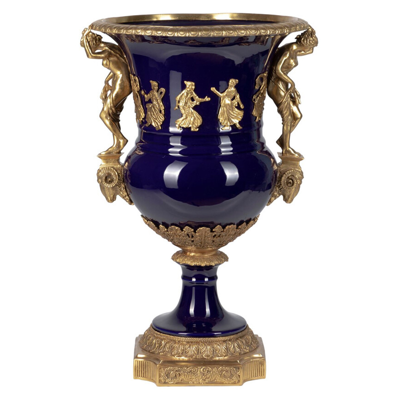 Ваза темно-синего цвета из фарфора с бронзовыми ручками в виде фигур Eden Garden porcelain and bronze Темно-синий Бронза Ваза темно-синего цвета из фарфора с бронзовыми ручками в виде фигур Eden Garden porcelain and bronze Темно-синий Бронза в Волгограде | Loft Concept