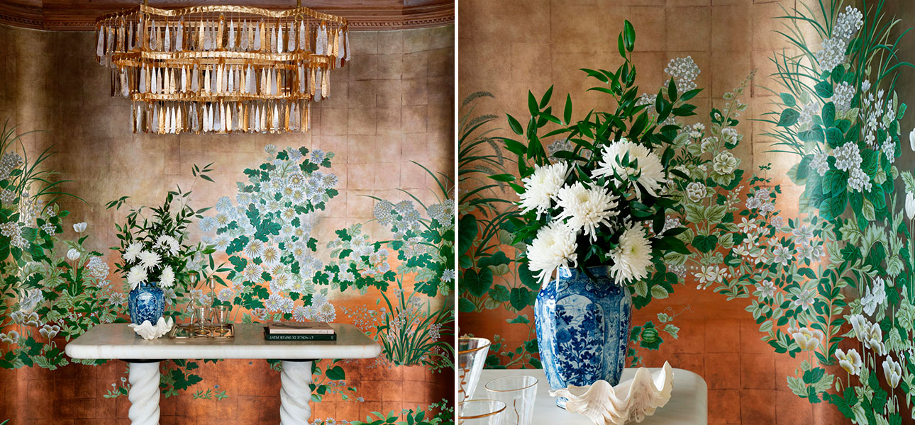 Обои ручная роспись Uki Hana Original colourway on custom gold gilded Xuan paper with antiquing - фото №1