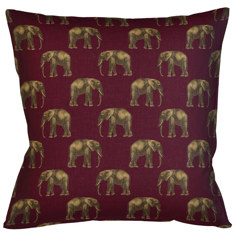 Декоративная подушка с узором из слонов Home Safari Red Коричневый Бургундский красный Декоративная подушка с узором из слонов Home Safari Red Коричневый Бургундский красный в Волгограде | Loft Concept