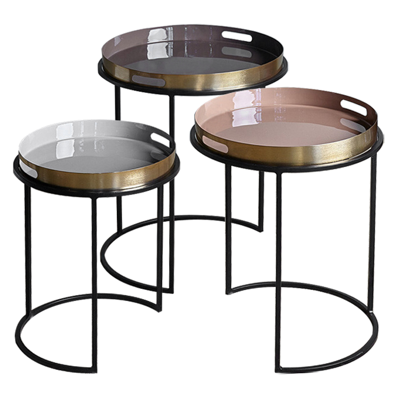 Комплект приставных столиков Bailey Side Tables Латунь Черный Белый Дымчатая Роза Коричневый Комплект приставных столиков Bailey Side Tables Латунь Черный Белый Дымчатая Роза Коричневый в Волгограде | Loft Concept
